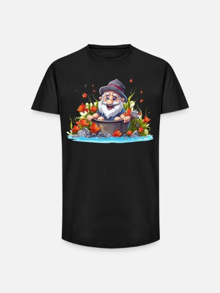 Gnom im Badetopf am Teich - Long Fit Männer T-Shirt - Schwarz