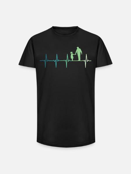 Père et fille battement de coeur papa et fillette - T-shirt coupe longue homme - noir