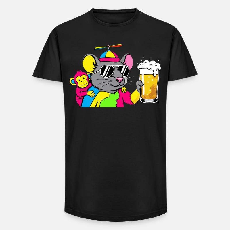 Party Maus mit Bier - Long Fit Männer T-Shirt - Schwarz