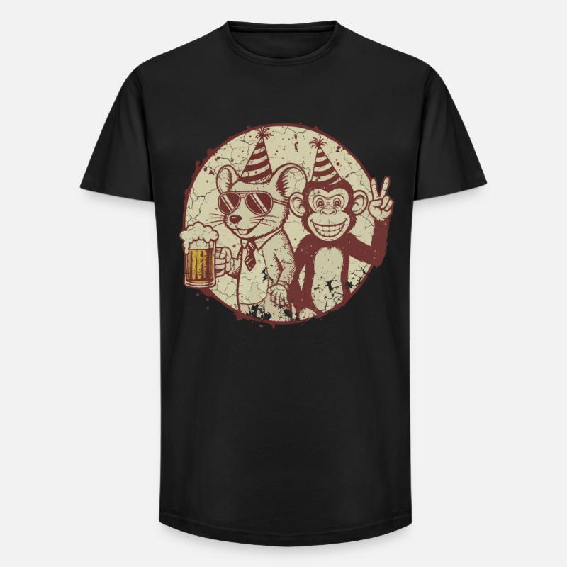 Party Maus Affe Bier - Long Fit Männer T-Shirt - Schwarz
