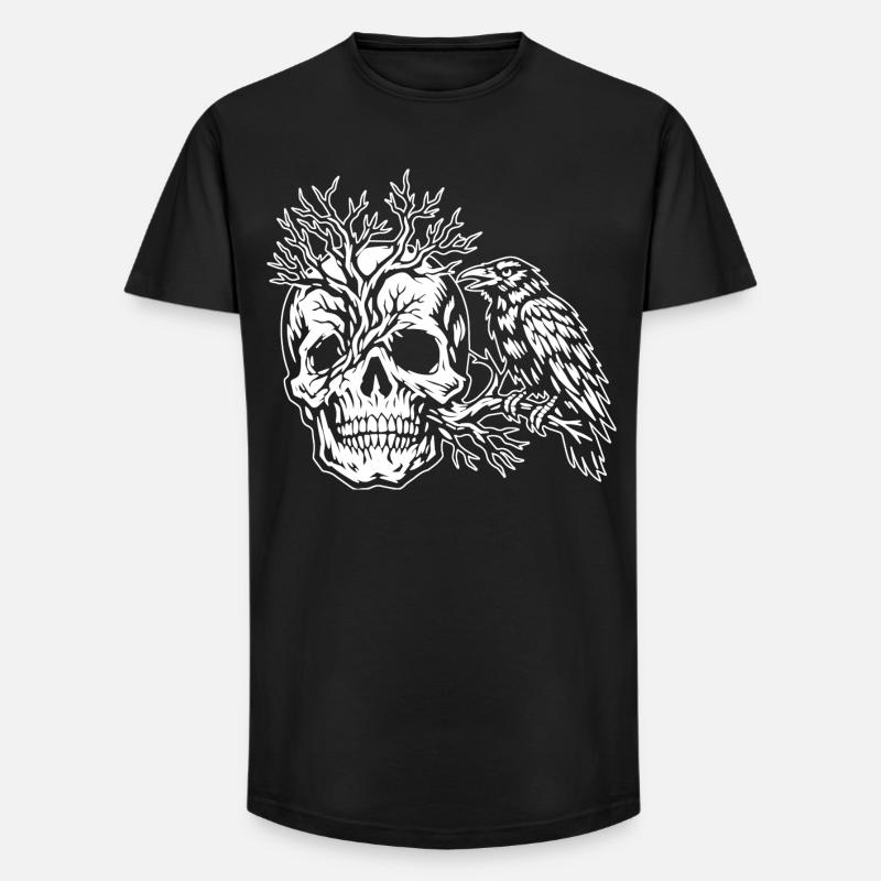 Schädel, Baum und Rabe - Long Fit Männer T-Shirt - Schwarz