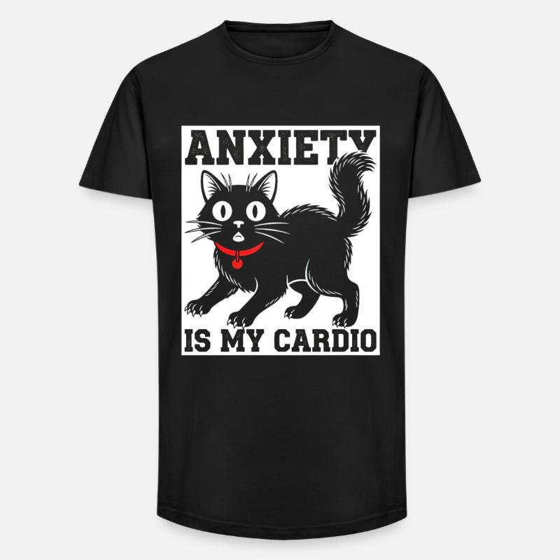 L’anxiété, c’est mon chat cardio - T-shirt coupe longue homme - noir