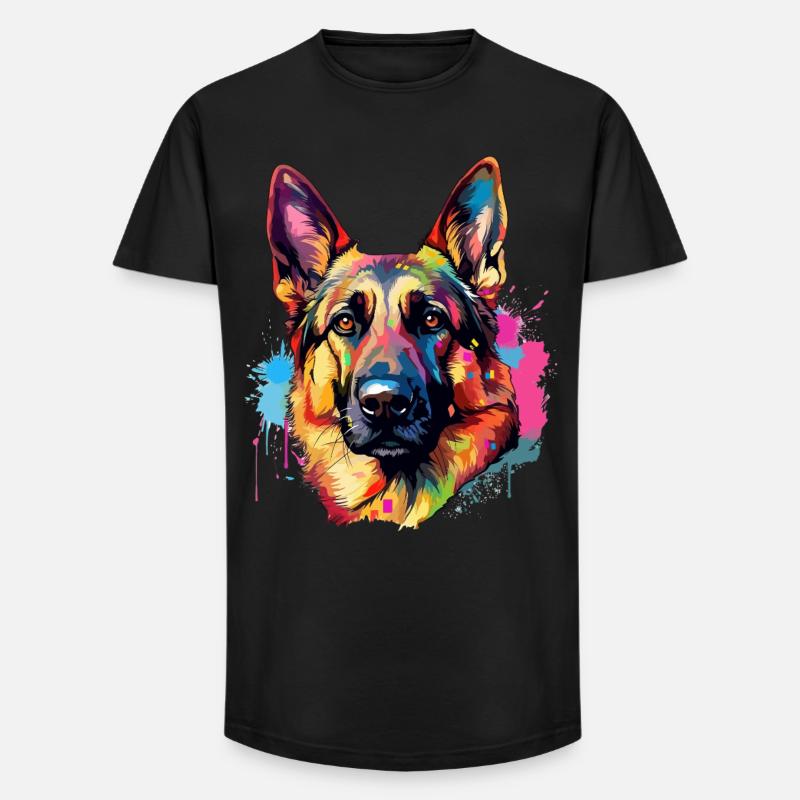 Lebendiger Deutscher Schäferhund Splash - Long Fit Männer T-Shirt - Schwarz