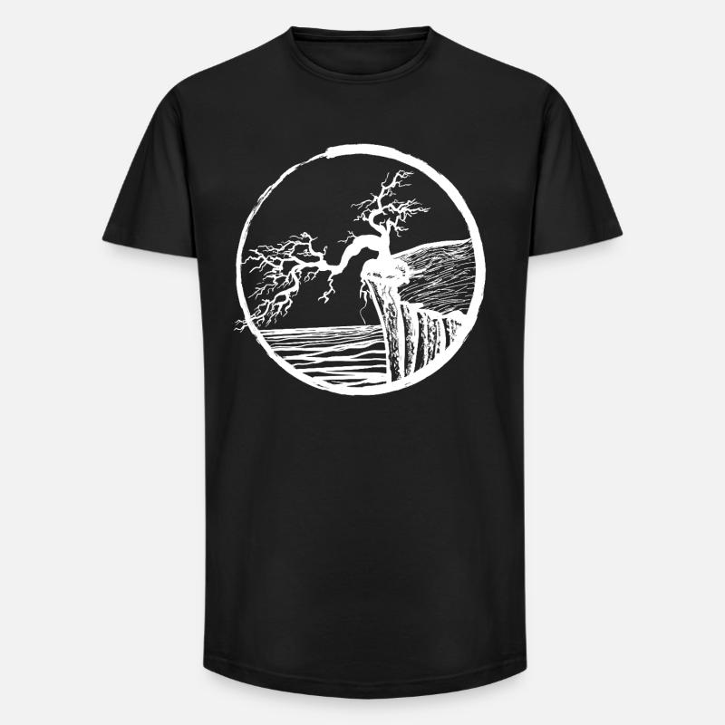Landschaft mit Baum am Klippenrand - Long Fit Männer T-Shirt - Schwarz