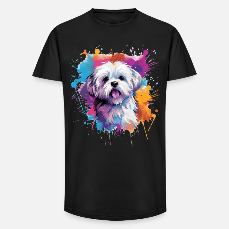 Farbenfrohe Spritzkunst Malteserhund - Long Fit Männer T-Shirt - Schwarz