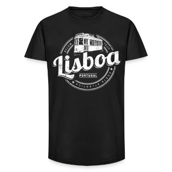 Lisbon Portugal with Retro Tram Vintage Souvenir - Long Fit Men's T-Shirt - black - Front - AI Model Male 185 light (185cm)
