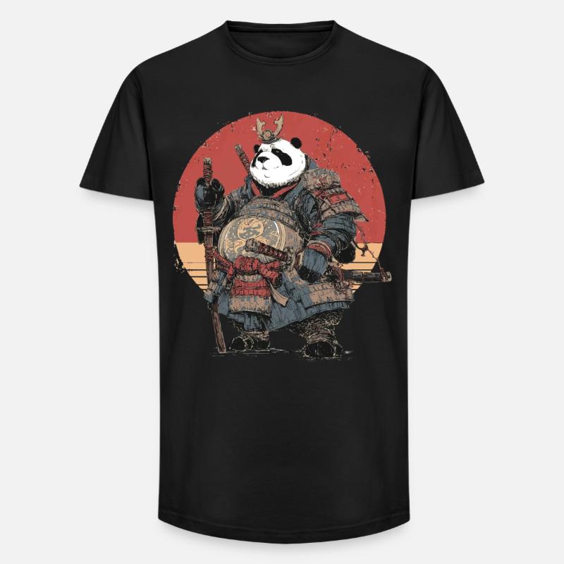 Panda-Samurai in robuster Rüstung - Long Fit Männer T-Shirt - Schwarz