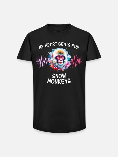 Schneeaffe Herzlinie - Long Fit Männer T-Shirt - Schwarz