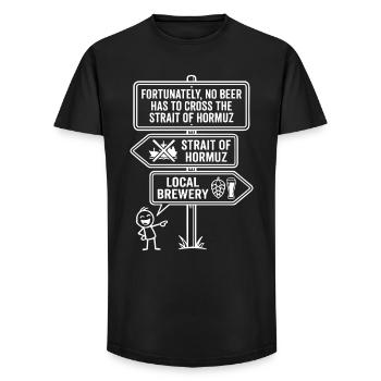 Heureusement, pas d’humour à la bière à la manière d’Hormuz - T-shirt coupe longue homme - noir - Devant - AI Model Male 185 light (185cm)