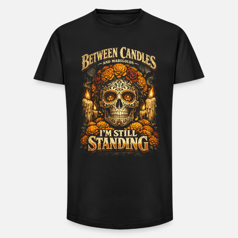 Dia De Los Muertos tra Candele e Calendule - T-shirt uomo a vestibilità lunga - nero