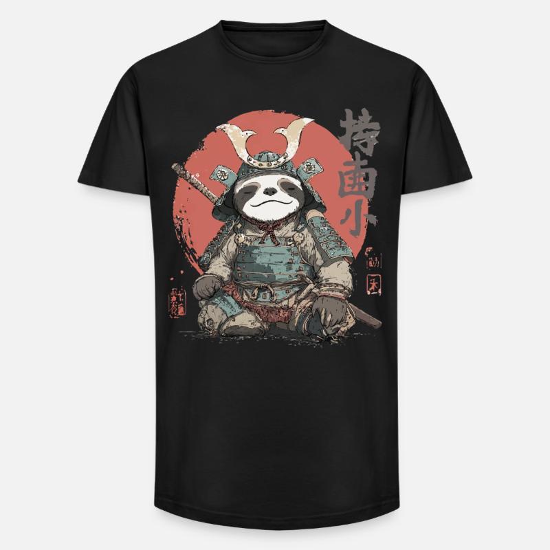 Faultier-Samurai-Rüstung - Long Fit Männer T-Shirt - Schwarz