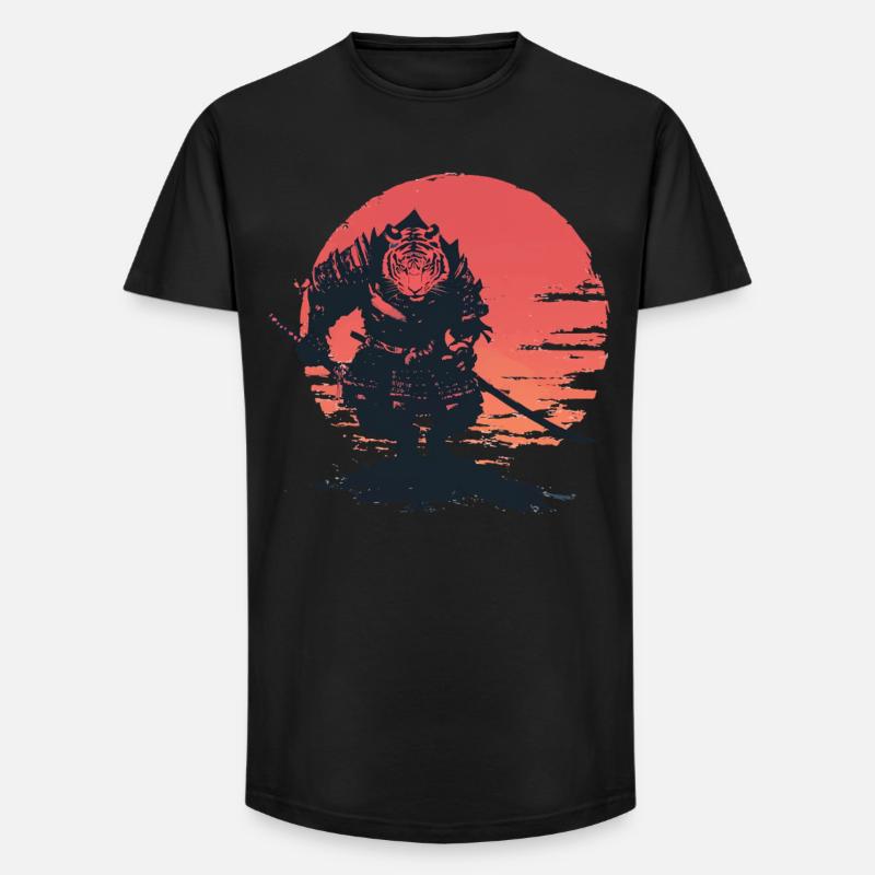 Tiger Samurai au Coucher du Soleil - T-shirt coupe longue homme - noir
