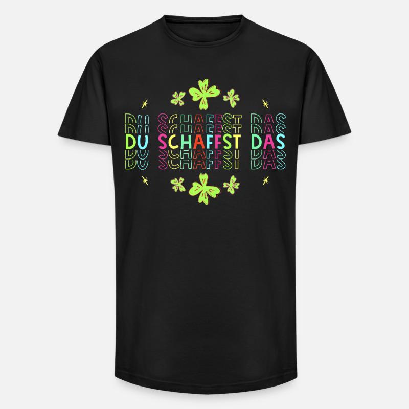 Du schaffst das! Glücksbringer Glücksklee neon - Long Fit Männer T-Shirt - Schwarz