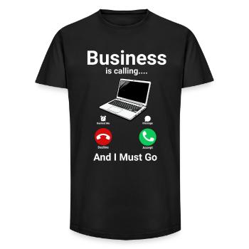 Business Is Calling Laptop Nerd IT Humor - Long Fit Männer T-Shirt - Schwarz - Vorne - AI Model Male 185 light (185cm)