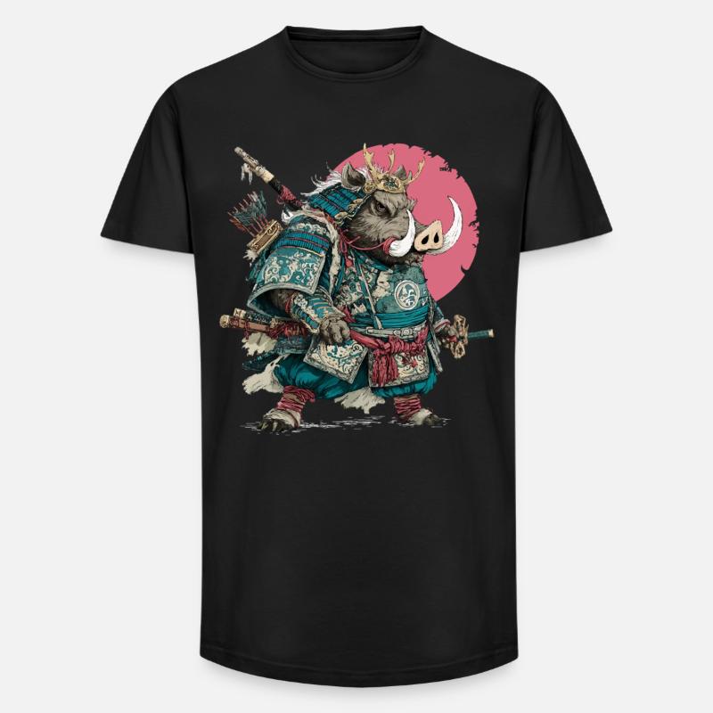 Boar Samurai in Teal Armor - Long Fit Men's T-Shirt - black