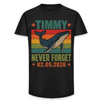 Timmy Wal Never Forget 02.05.2026 Shirt - Long Fit Männer T-Shirt - Schwarz - Vorne - AI Model Male 185 light (185cm)