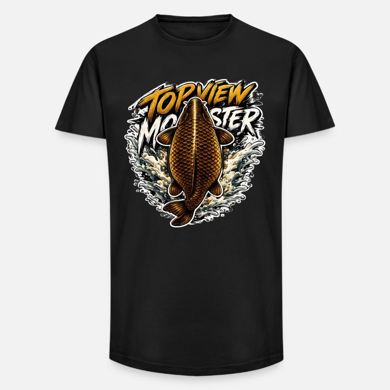 Draufsicht Karpfen-Spritzfischen-Design - Long Fit Männer T-Shirt - Schwarz