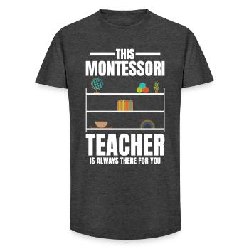 Semaine d’appréciation des travailleurs scolaires Méthode Montessori - T-shirt coupe longue homme - charbon - Devant - AI Model Male 185 light (185cm)