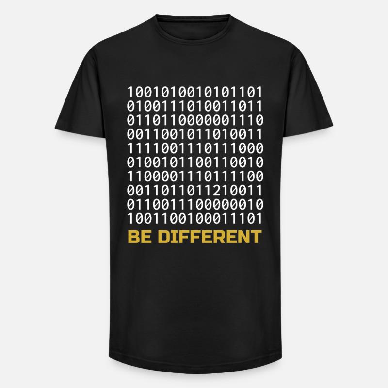 Be Different: Binäres Muster mit Botschaft - Long Fit Männer T-Shirt - Schwarz