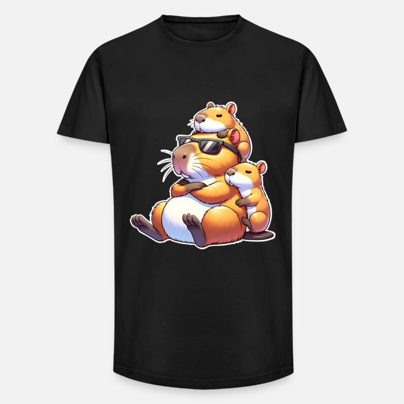 Capybara Papa - Long Fit Männer T-Shirt - Schwarz