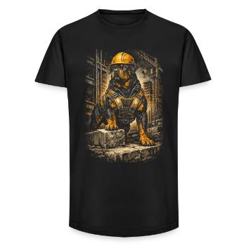 Rottweiler Hund Bauarbeiter - Long Fit Männer T-Shirt - Schwarz - Vorne - AI Model Male 185 light (185cm)