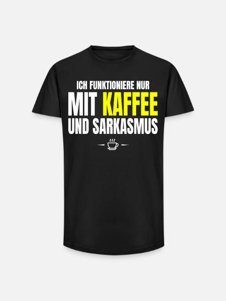 Nur mit Kaffee und Sarkasmus - Long Fit Männer T-Shirt - Schwarz