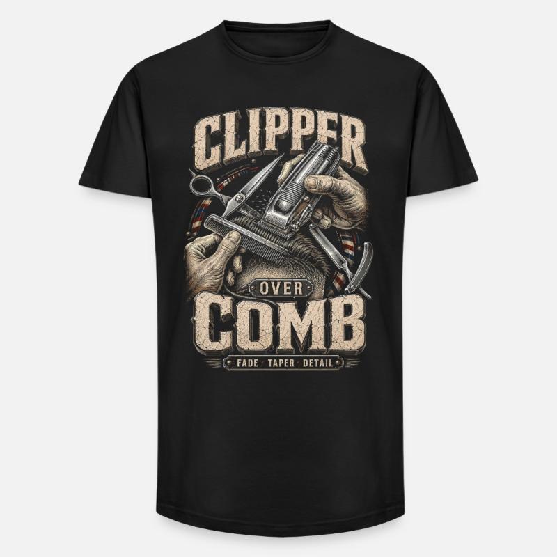 Barber Barbier Clipper Over Comb - Long Fit Männer T-Shirt - Schwarz