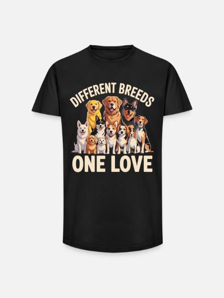 Different Breeds One Love Hunde - Long Fit Männer T-Shirt - Schwarz