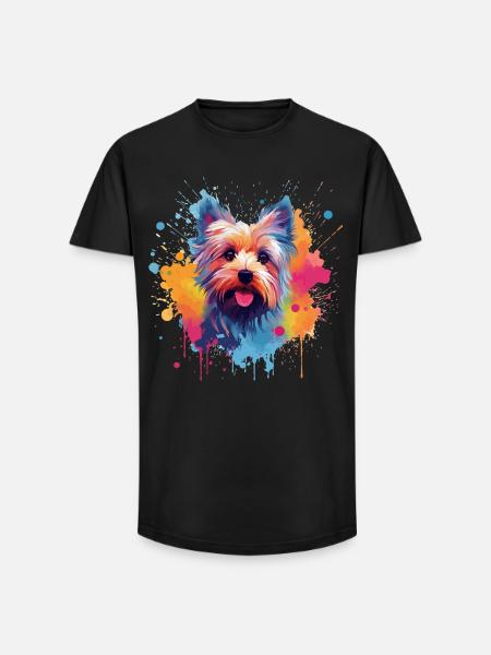 Yorkshire Terrier Bunte Hunde-Splash-Art - Long Fit Männer T-Shirt - Schwarz