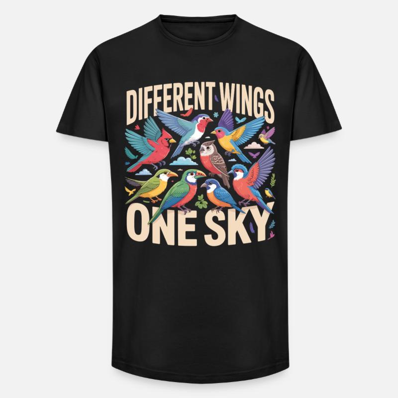 Different Wings One Sky Vogel - Long Fit Männer T-Shirt - Schwarz
