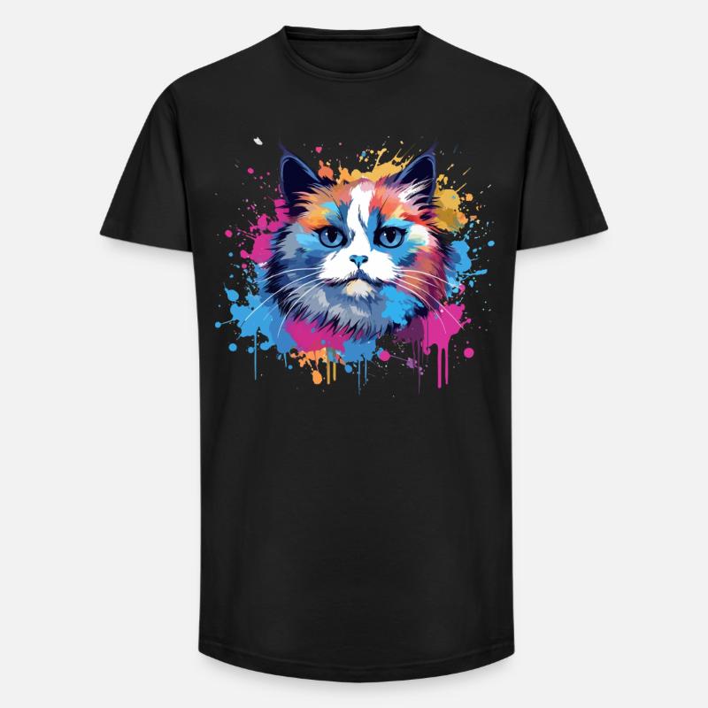 Birman-Katzengesicht Bunte Splash-Kunst - Long Fit Männer T-Shirt - Schwarz