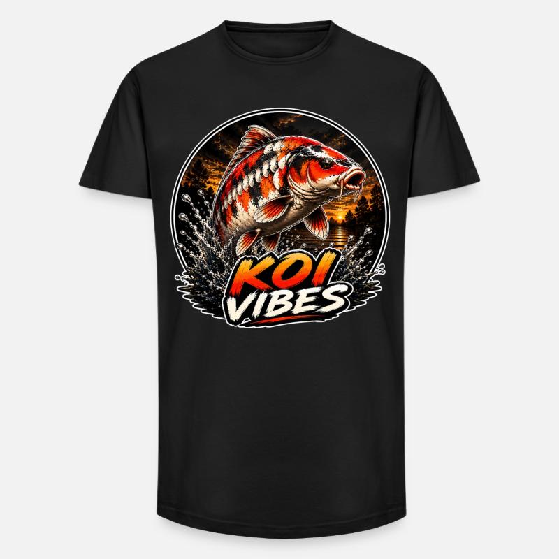 Koi Vibes Sunset Carp Design - Long Fit Männer T-Shirt - Schwarz