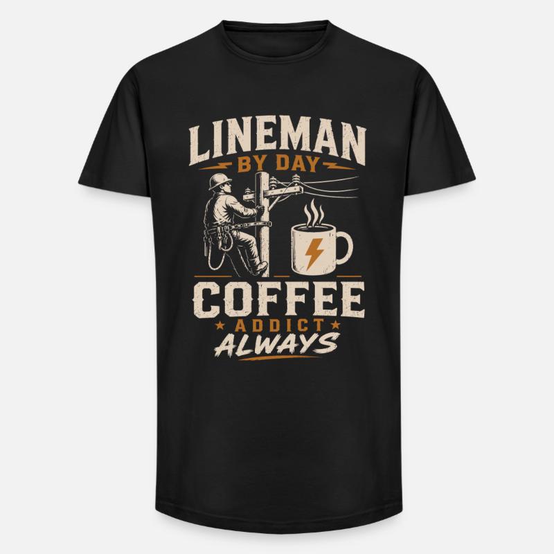 Strom Techniker Kaffee Kabel Arbeit - Long Fit Männer T-Shirt - Schwarz