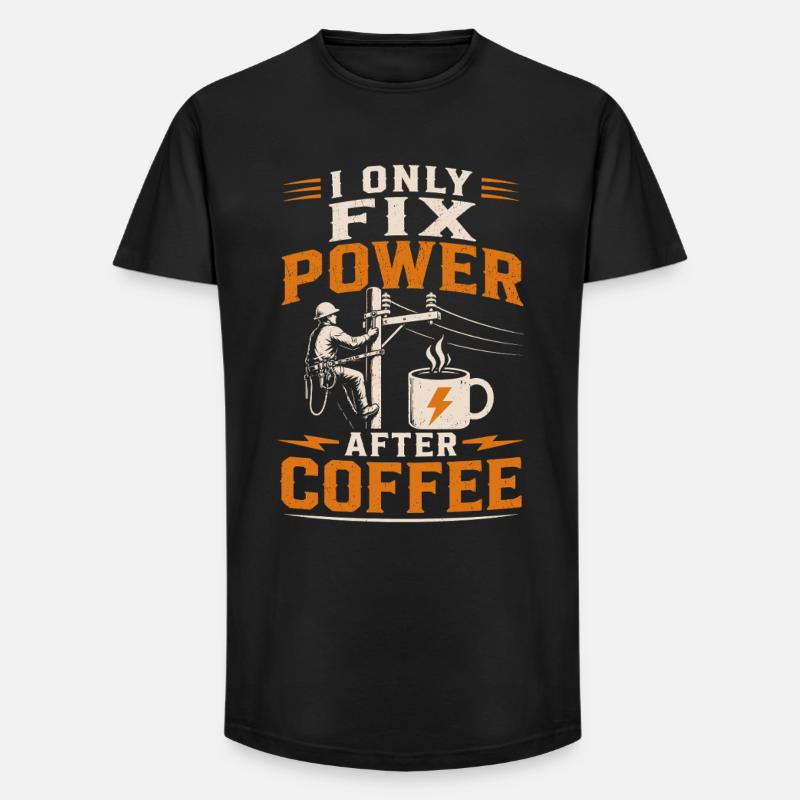 Elektriker Kaffee Spannung Kabel Technik - Long Fit Männer T-Shirt - Schwarz