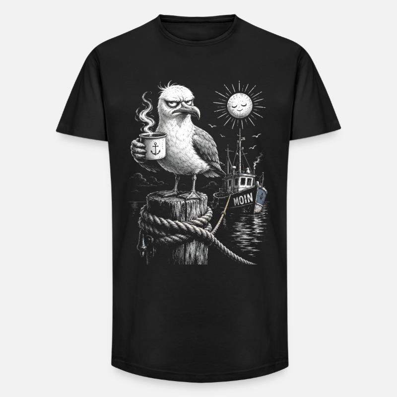 MOIN – Grumpy Seagull with Coffee - Long Fit Men's T-Shirt - black
