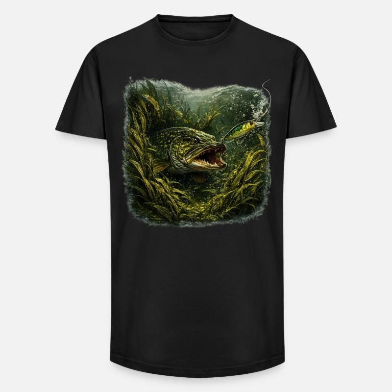 Hecht-Hinterhalt-Räuberfisch-Design - Long Fit Männer T-Shirt - Schwarz