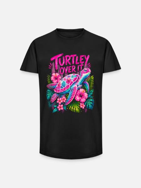 Turtley Over It Cute Turtle Flower - Long Fit Men's T-Shirt - black
