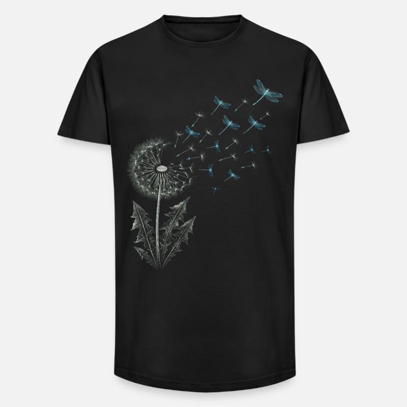 Pusteblume mit Libellen - Long Fit Männer T-Shirt - Schwarz
