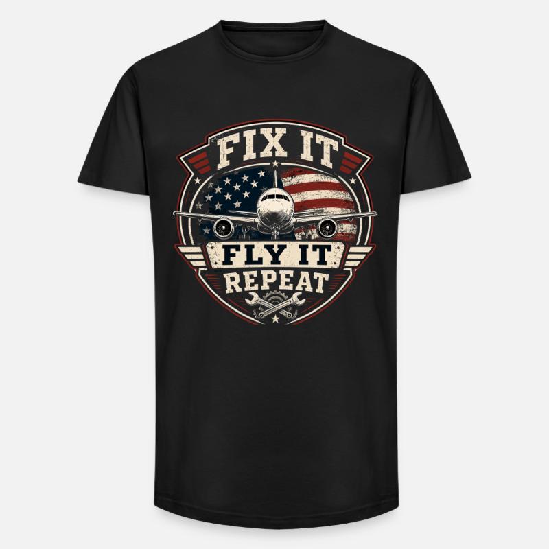 Flugzeugtechnik Wartung Luftfahrt Beruf - Long Fit Männer T-Shirt - Schwarz