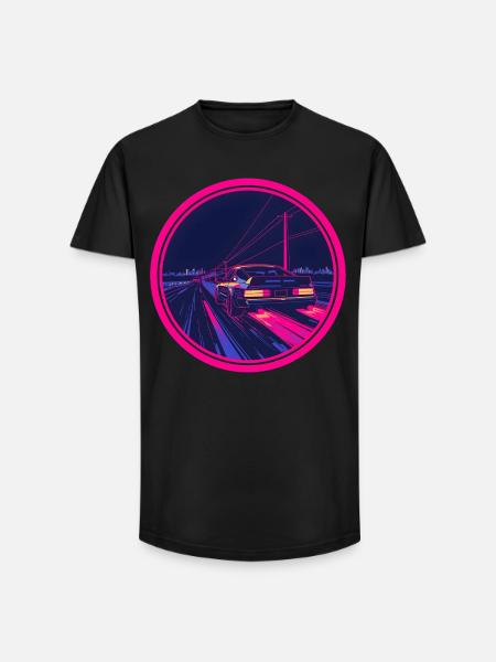 Retro Synthwave Cyberpunk Neon-Auto - Long Fit Männer T-Shirt - Schwarz
