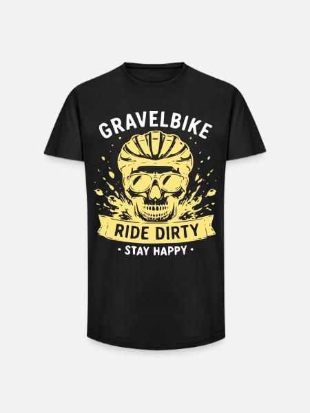 Gravel Bike Skull – Ride Dirty Stay Happy - Long Fit Men's T-Shirt - black