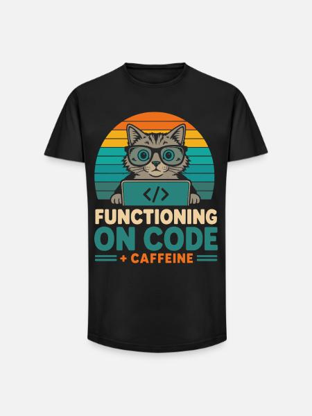 Fonctionner sous Code et Caffeine Cat - T-shirt coupe longue homme - noir