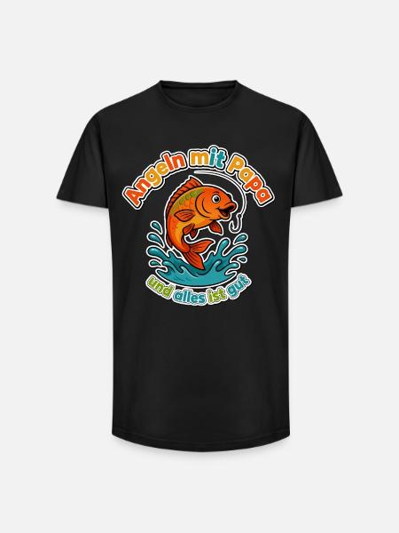 Angeln mit Papa - Long Fit Männer T-Shirt - Schwarz