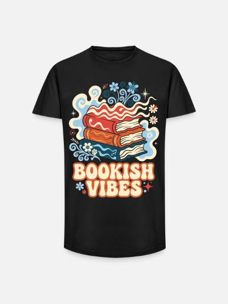 Bookish Vibes Retro Bücher - Long Fit Männer T-Shirt - Schwarz