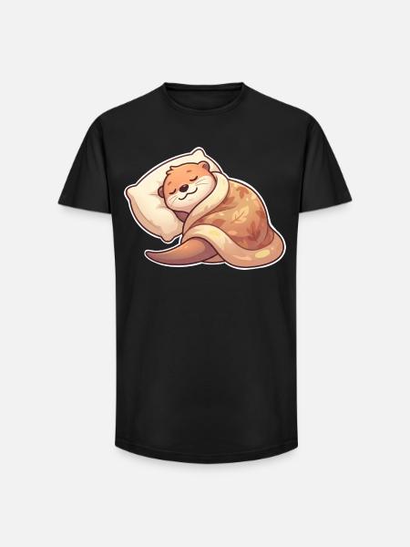 Sleeping Otter - Long Fit Men's T-Shirt - black