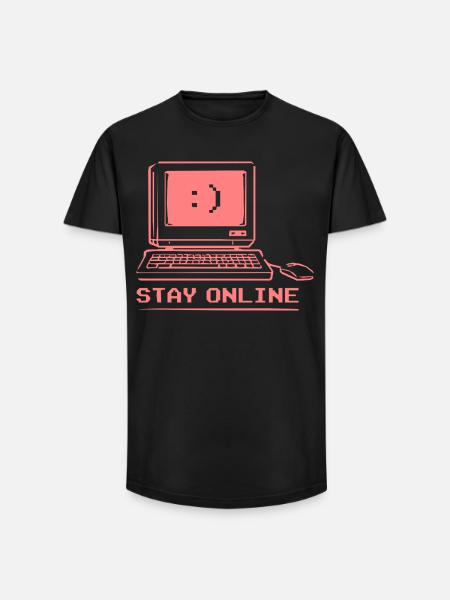 Stay Online Retro Computer - Long Fit Men's T-Shirt - black