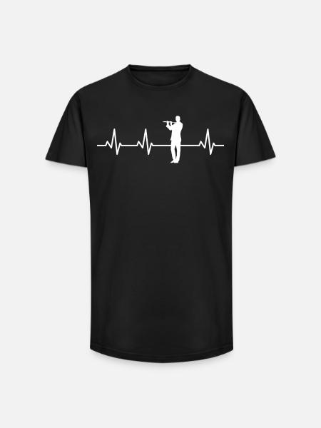 Flute player pulse line ECG - Long Fit Men's T-Shirt - black