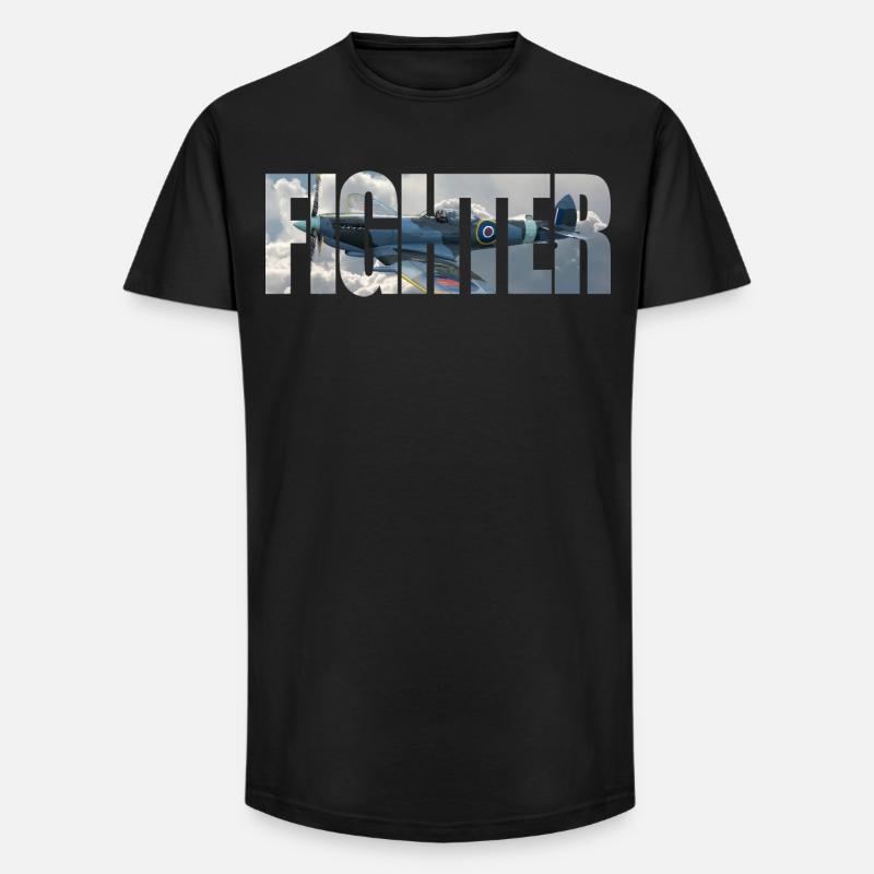 Fighter Spitfire - Long Fit Männer T-Shirt - Schwarz