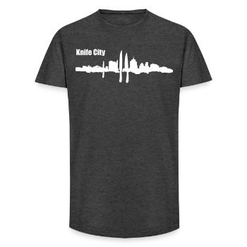 Ville de Messer - T-shirt coupe longue homme - charbon - Devant - AI Model Male 185 light (185cm)