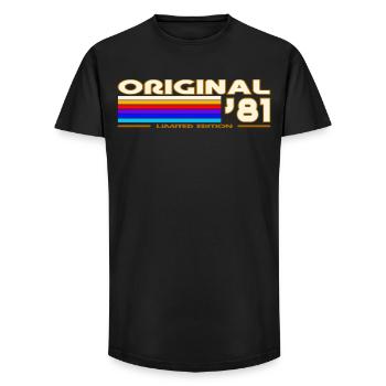 Originaler 81er Vintage Rainbow - Long Fit Männer T-Shirt - Schwarz - Vorne - AI Model Male 185 light (185cm)